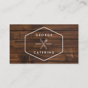 Vintage gekreuztes Gabel-Messer-Logo Catering Holz Visitenkarte