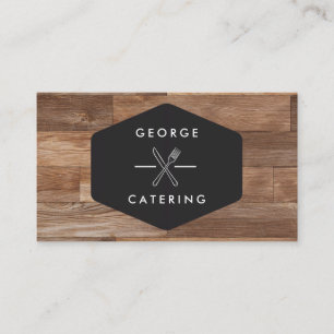 Vintage gekreuztes Gabel-Messer-Logo Catering Holz Visitenkarte