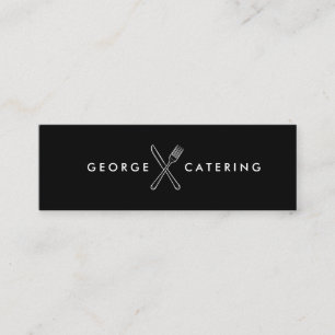 Vintage gekreuztes Gabel-Messer-Logo Catering Schw Mini Visitenkarte
