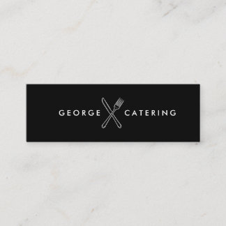 Vintage gekreuztes Gabel-Messer-Logo Catering Schw Mini Visitenkarte