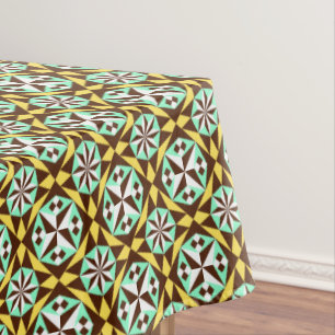 Vintage Gelb Blau Braun Barcelona Muster Tischdecke