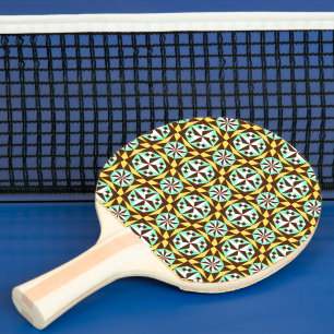 Vintage Gelb Blau Braun Barcelona Muster Tischtennis Schläger