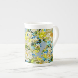 Vintage Gelb- und Blaublumenmuster Porzellantasse