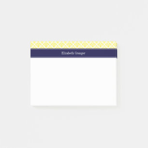 Vintage Gelb Wht Damast #3 Navy Namensmonogramm Post-it Klebezettel