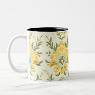 Vintage gelbe Blume Pflanze Muster Zweifarbige Tasse