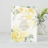 Vintage Gelbe Blumen und Grüne Taufe Einladung (Stehend Vorderseite)
