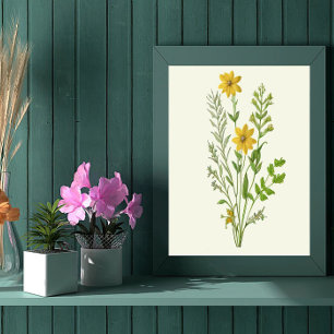 Vintage gelbe Blumenkunst Poster