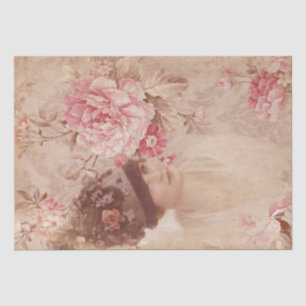 Vintage Gelbe Floral-Frau in Hat-Shabby Chic Seidenpapier