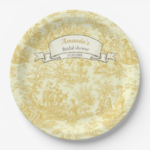 Vintage gelbe Floral Toile de Jouy Dusche Pappteller
