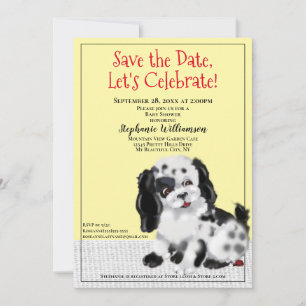 Vintage Gelbe Hunde-Welpen-Baby-Shower-Einladung Save The Date