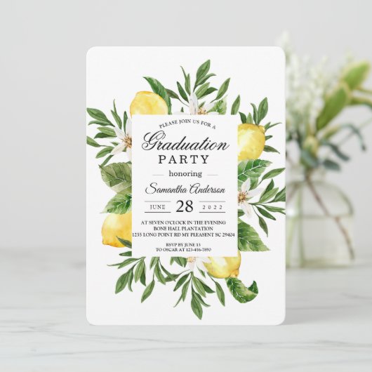 Vintage gelbe Lemonen und Bleirahmen Einladung (Stehend Vorderseite)