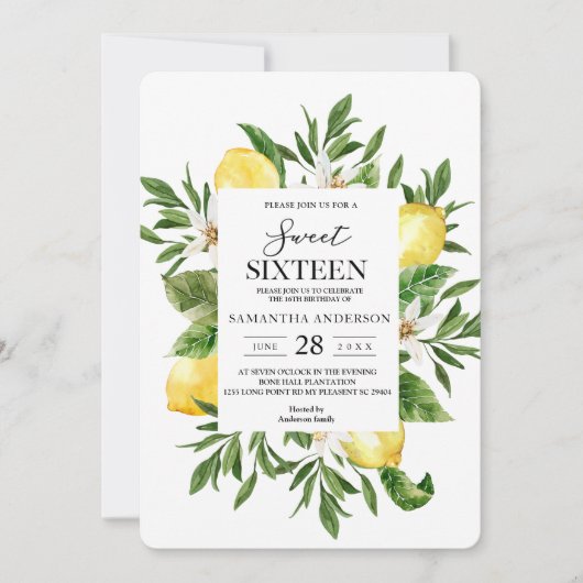 Vintage gelbe Lemonen und Bleirahmen Einladung (Vorderseite)