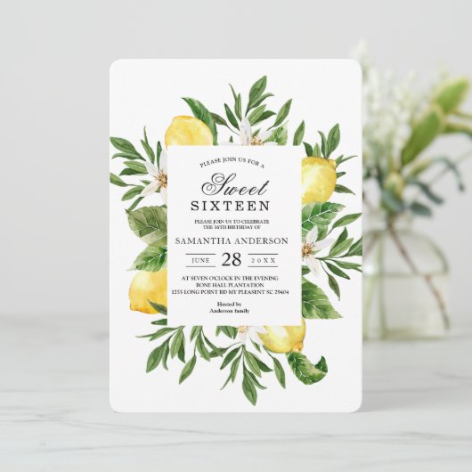 Vintage gelbe Lemonen und Bleirahmen Einladung (Stehend Vorderseite)