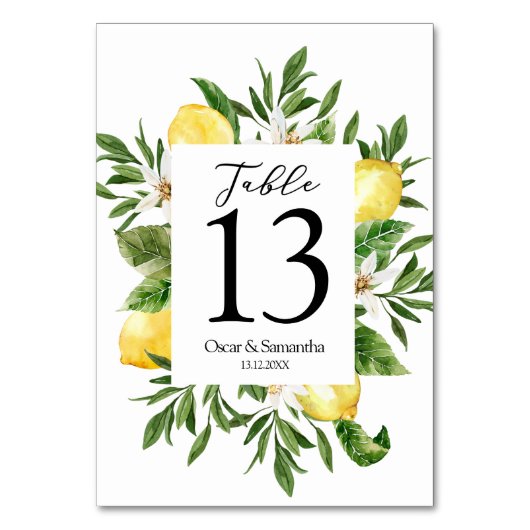 Vintage gelbe Lemonen und Bleirahmen Tischnummer (Rückseite)