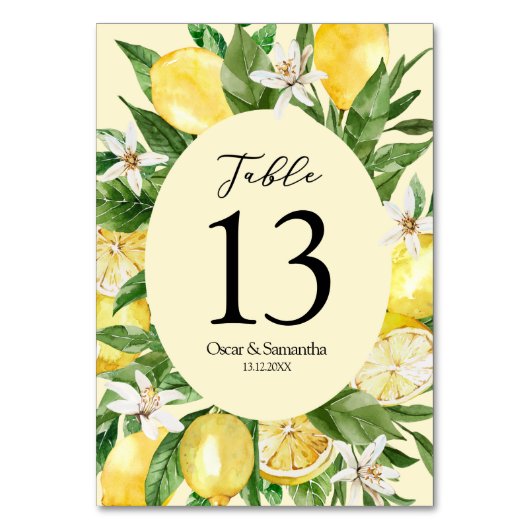 Vintage gelbe Lemons Tischnummer (Rückseite)