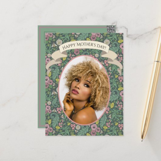 Vintage gelbe Lüsterne Pink Pansy Faces Bienen Postkarte (Vorderseite/Rückseite Beispiel)