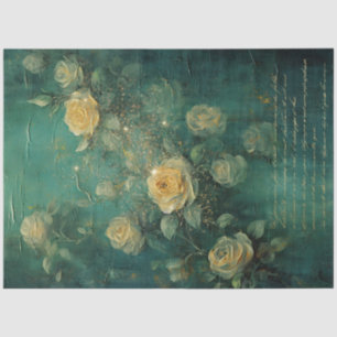 Vintage Gelbe Rosen, goldene Glitzern, Smaragdgrün Seidenpapier