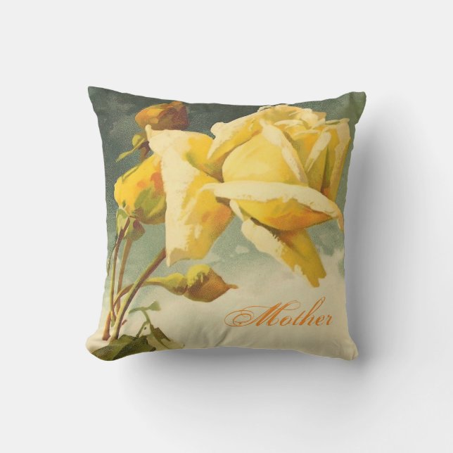 Vintage gelbe Rosen-Mutter Kissen (Vorderseite)