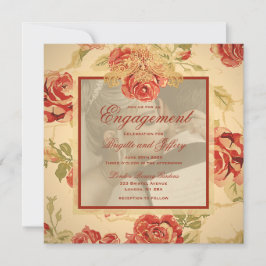 Vintage gelbe rustikale rote Rose Hochzeit Foto ei Einladung