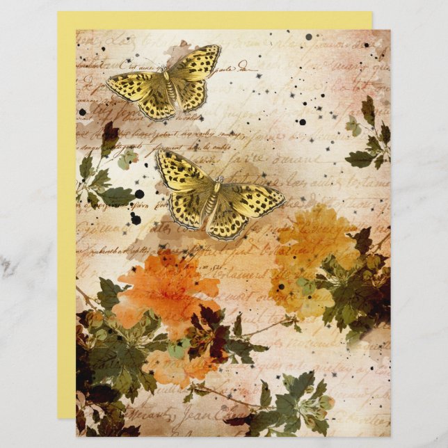 Vintage Gelbe Schmetterlinge Blumenschrott (Vorne/Hinten)