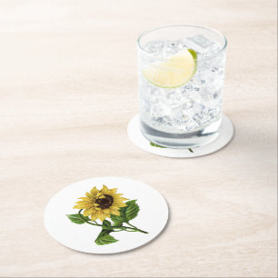 Vintage Gelbe Sonnenblume Runder Pappuntersetzer