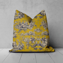 Vintage gelbe Toile de Jouy Blumenlandschaft