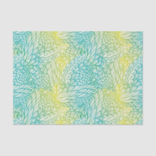 Vintage gelbe und blaue mit Blumensteigung Seidenpapier (Vorderseite)