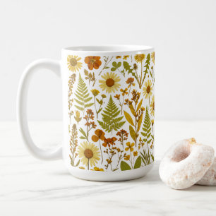 Vintage-Gelbe-Wildblumen- & Farn-Herbarium-Tasse Kaffeetasse