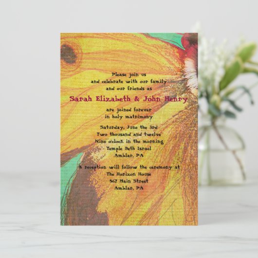 VINTAGE GELBEN-SCHALTFLÄCHE Einladung zur Hochzeit (Stehend Vorderseite)