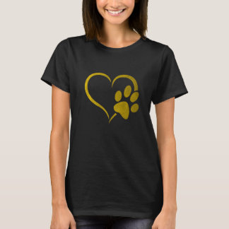 vintage gelber Hundepfoten-Herzdruck Für Hunde T-Shirt