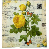 Vintage Gelbrosen Duschvorhang (Vorderseite)