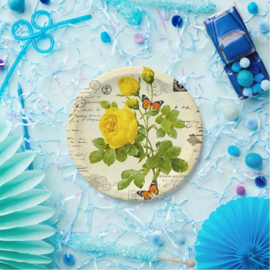 Vintage Gelbrosen Pappteller (Party)