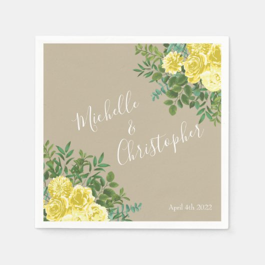Vintage Gelbrosenhochzeit Serviette (Vorderseite)