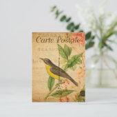 Vintage Gelbvögel-Blume Französisch Postkarte (Stehend Vorderseite)
