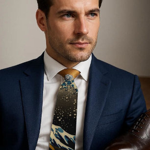 Vintage-Gemälde Die Große Welle Japanischer Künstl Krawatte