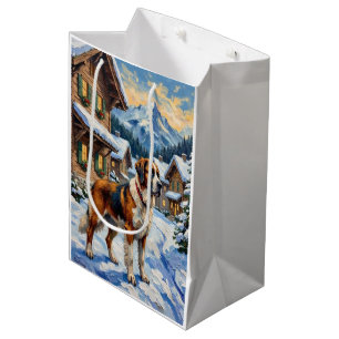 Vintage-Gemälde eines Bernhardiner im alpinen Weih Mittlere Geschenktüte