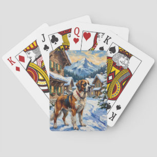 Vintage-Gemälde eines Bernhardiner im alpinen Weih Spielkarten