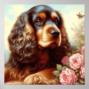 Vintage-Gemälde eines Cocker Spaniels Poster