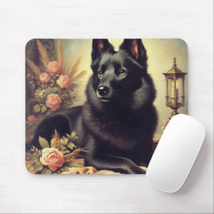 Vintage-Gemälde eines Schipperke-Hundes Mousepad