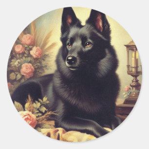 Vintage-Gemälde eines Schipperke-Hundes Runder Aufkleber
