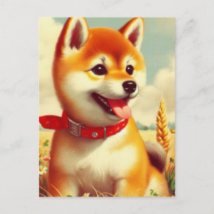 Vintage-Gemälde eines Shiba Inu Postkarte