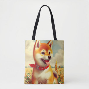 Vintage-Gemälde eines Shiba Inu Tasche