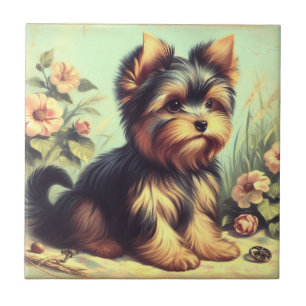 Vintage-Gemälde eines Yorkshire Terriers Fliese