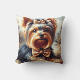 Vintage-Gemälde eines Yorkshire Terriers Kissen