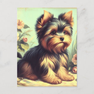 Vintage-Gemälde eines Yorkshire Terriers Postkarte