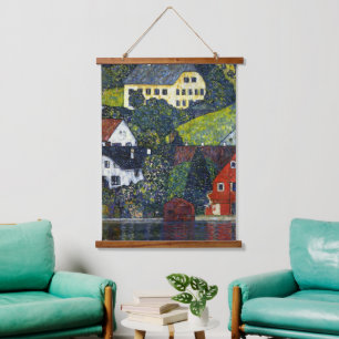 Vintage-Gemälde Gustav Klimt Häuser Unterach Atter Wandteppich Mit Holzrahmen