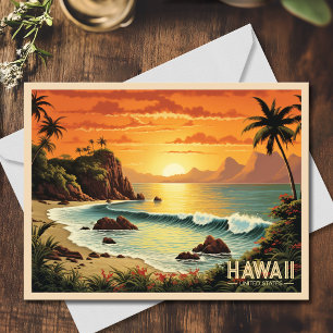Vintage-Gemälde Hawaii-Strand Tropisches Paradies Postkarte