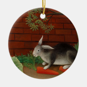 Vintage-Gemälde Kaninchen beim Verzehr einer Karot Keramik Ornament