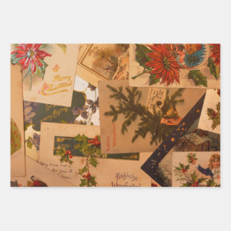 Vintage gemischte Frohe Weihnachten Postkarten Geschenkpapier Set