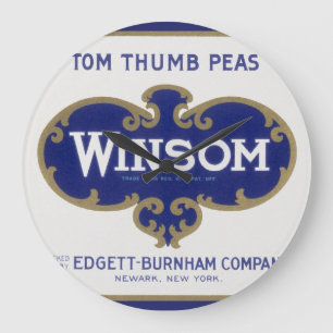 Vintage-Gemüse-Dosenetikett-Kunst, Winsom Erbsen Große Wanduhr